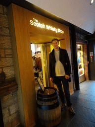 Tim at the entrance of the Scotch Whisky Shop at the Scotch Whisky Experience at the Royal Mile