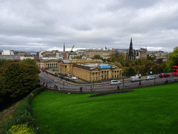 Princes Street Gardens, the National Gallery of Scotland, the New Town and the Scott Monument, viewed from Mound Place