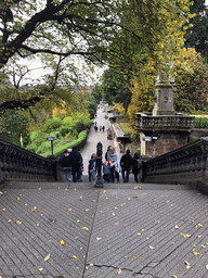 Staircase and the statue of Allan Ramsay at the northeast side of the Princes Street Gardens