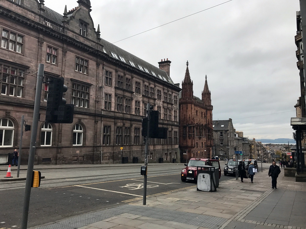 North St. Andrew Street with the Scottish National Portrait Gallery, the north part of the city and the Firth of Forth fjord, viewed from St. Andrew Square