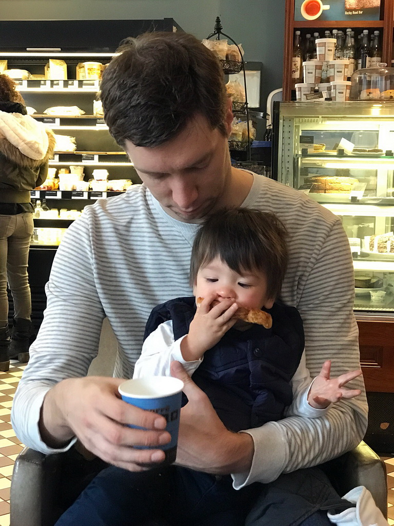 Tim and Max at Caffè Nero at the Multrees Walk