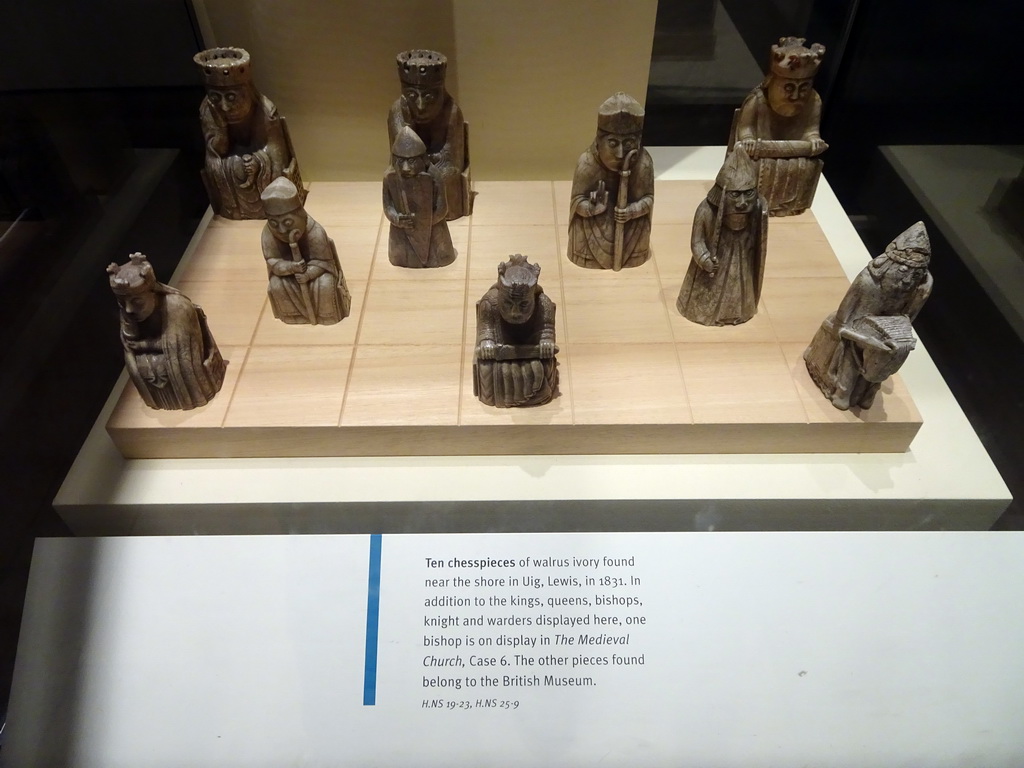 The Lewis Chessmen, at the Kingdom of the Scots Hall at the First Floor of the National Museum of Scotland, with explanation