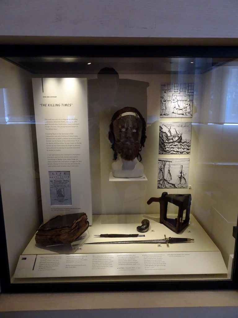 Alexander Peden`s mask and related items, at the Kingdom of the Scots Hall at the First Floor of the National Museum of Scotland, with explanation