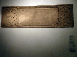 Relief from Hadrian`s Wall, at the Early People Hall at the Basement of the National Museum of Scotland, with explanation
