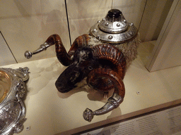 Ram`s head table snuff mull and cigar box, at the Industry and Empire Hall at the Fifth Floor of the National Museum of Scotland, with explanation