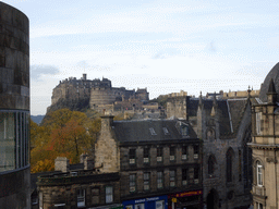 Houses at George IV Bridge and Edinburgh Castle, viewed from the Tower Restaurant at the Fifth Floor of the National Museum of Scotland