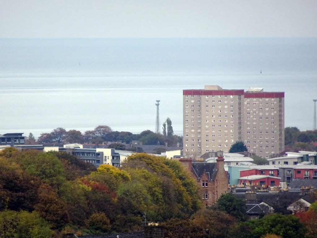 The north part of the city and the Firth of Forth fjord, viewed from the Roof Terrace Garden on the Seventh Floor of the National Museum of Scotland