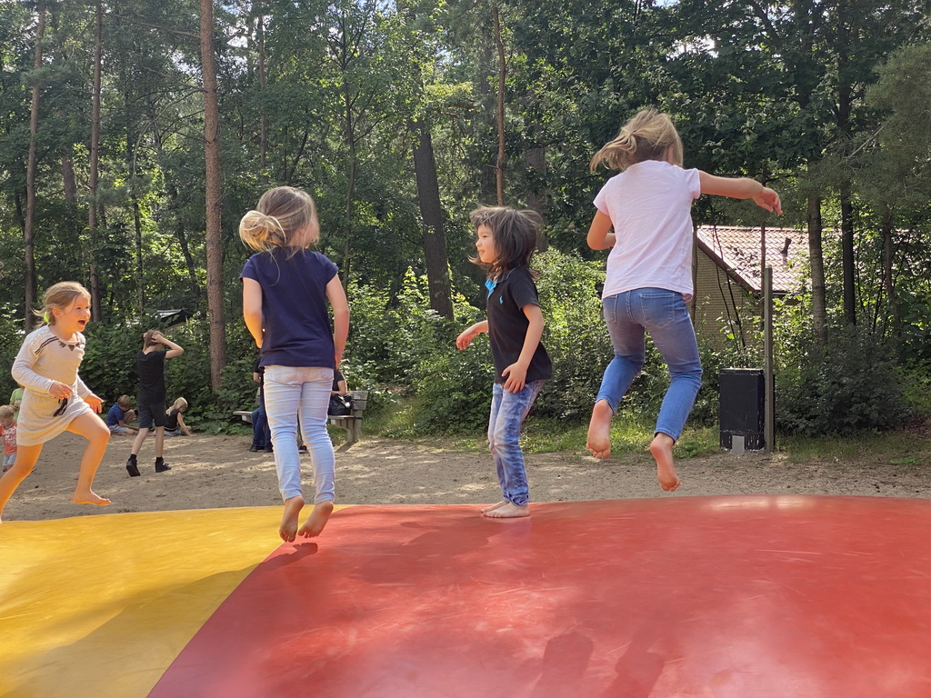 Max and his cousins on the trampoline at the main playground at the Landal Coldenhove holiday park