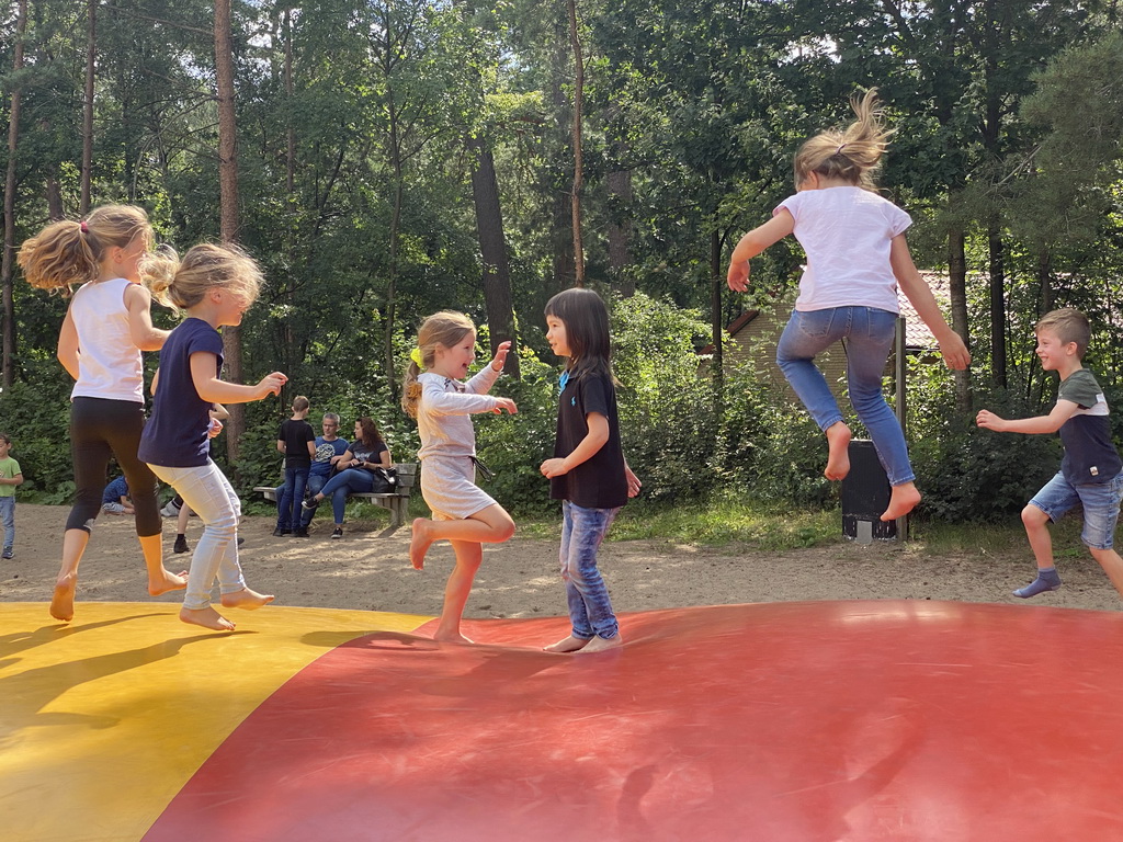 Max and his cousins on the trampoline at the main playground at the Landal Coldenhove holiday park