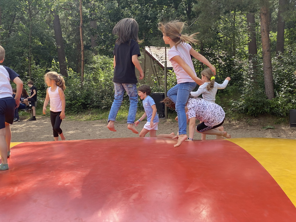 Max and his cousins on the trampoline at the main playground at the Landal Coldenhove holiday park