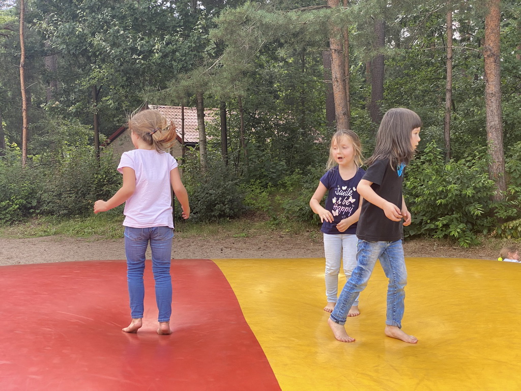 Max and his cousins on the trampoline at the main playground at the Landal Coldenhove holiday park