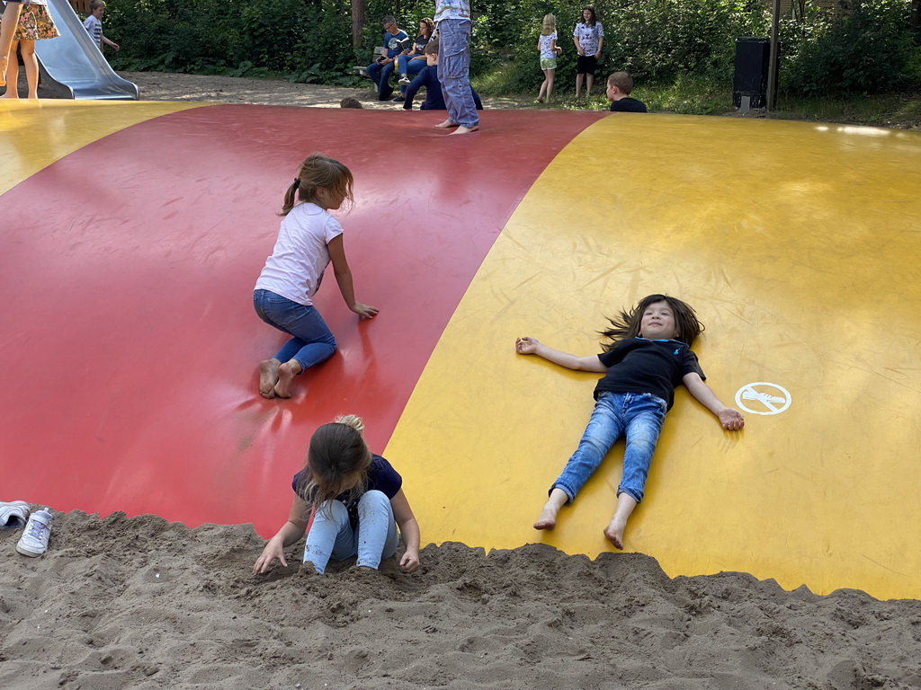 Max and his cousins on the trampoline at the main playground at the Landal Coldenhove holiday park