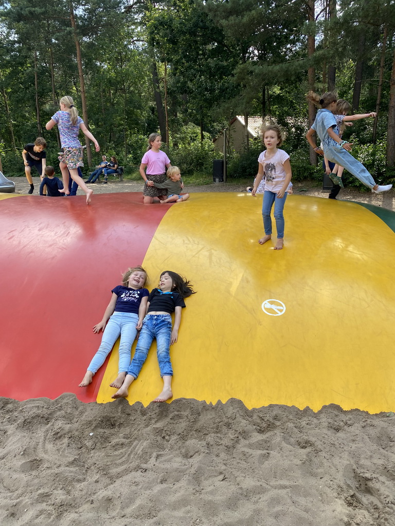 Max and his cousins on the trampoline at the main playground at the Landal Coldenhove holiday park