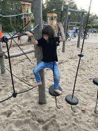 Max on a rope bridge at the main playground at the Landal Coldenhove holiday park