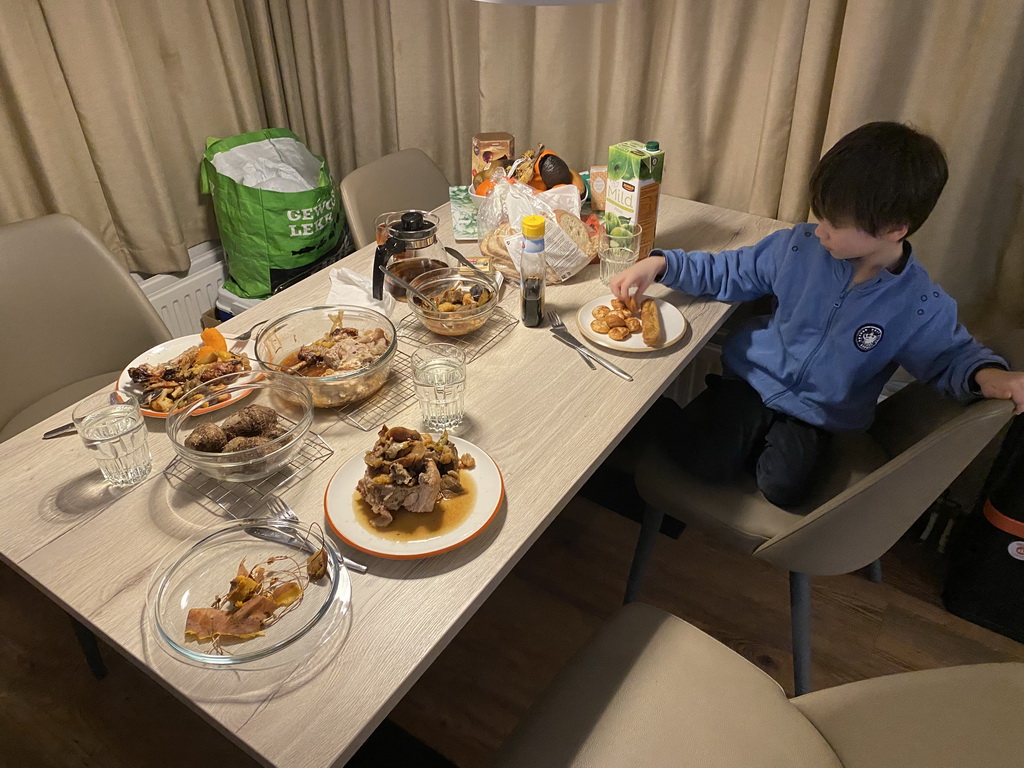 Max having dinner in the living room of our holiday home at the Landal Coldenhove holiday park