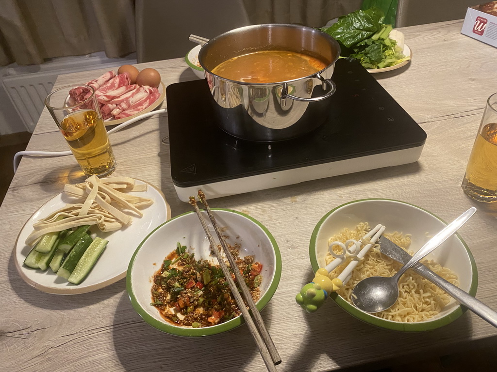 Dinner in the living room of our holiday home at the Landal Coldenhove holiday park