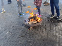 People baking waffles above the campfire at the Landal Coldenhove holiday park