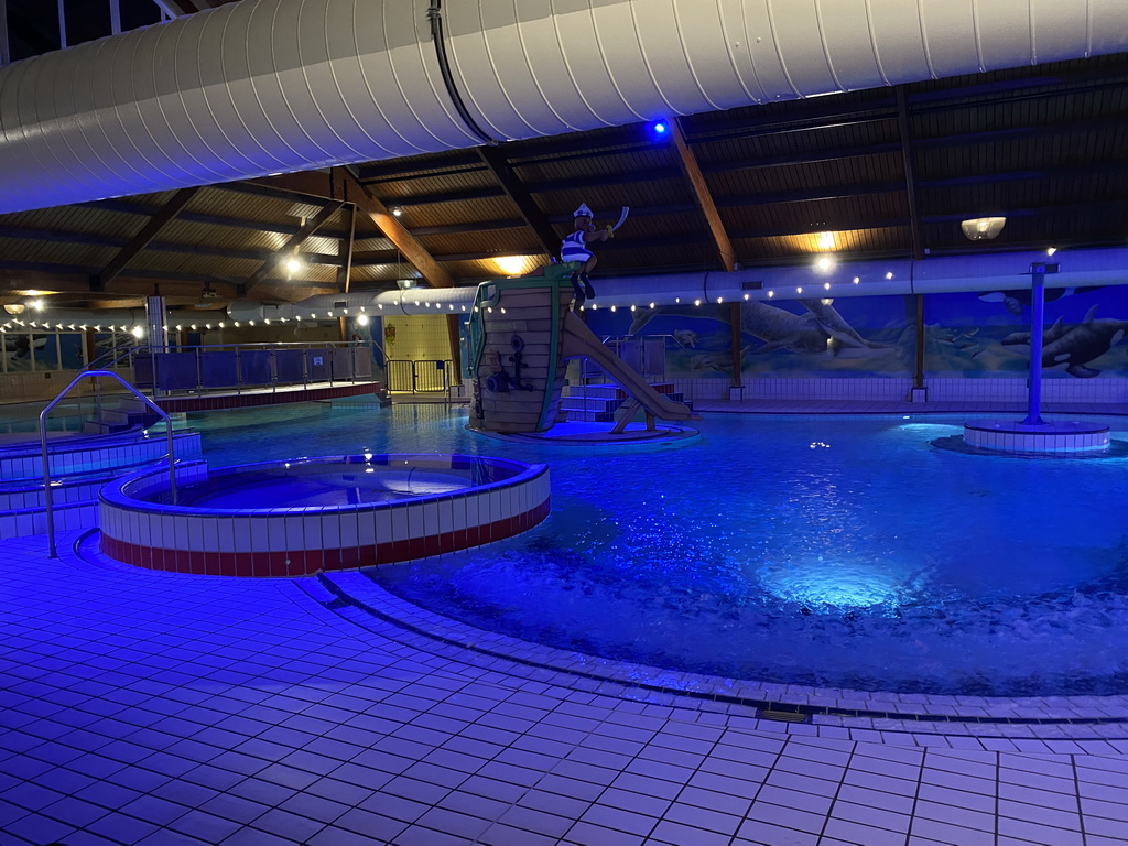 Interior of the swimming pool at the Landal Coldenhove holiday park, by night