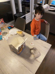 Max having dinner in the living room of our holiday home at the Landal Coldenhove holiday park