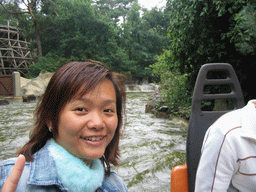 Miaomiao in a boat at the Piraña attraction at the Anderrijk kingdom