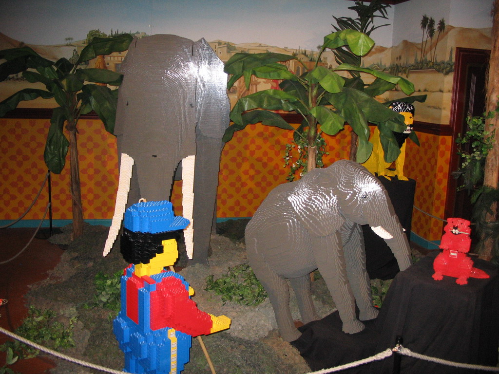LEGO elephant statues at the LEGO exposition near the Fata Morgana attraction at the Anderrijk kingdom