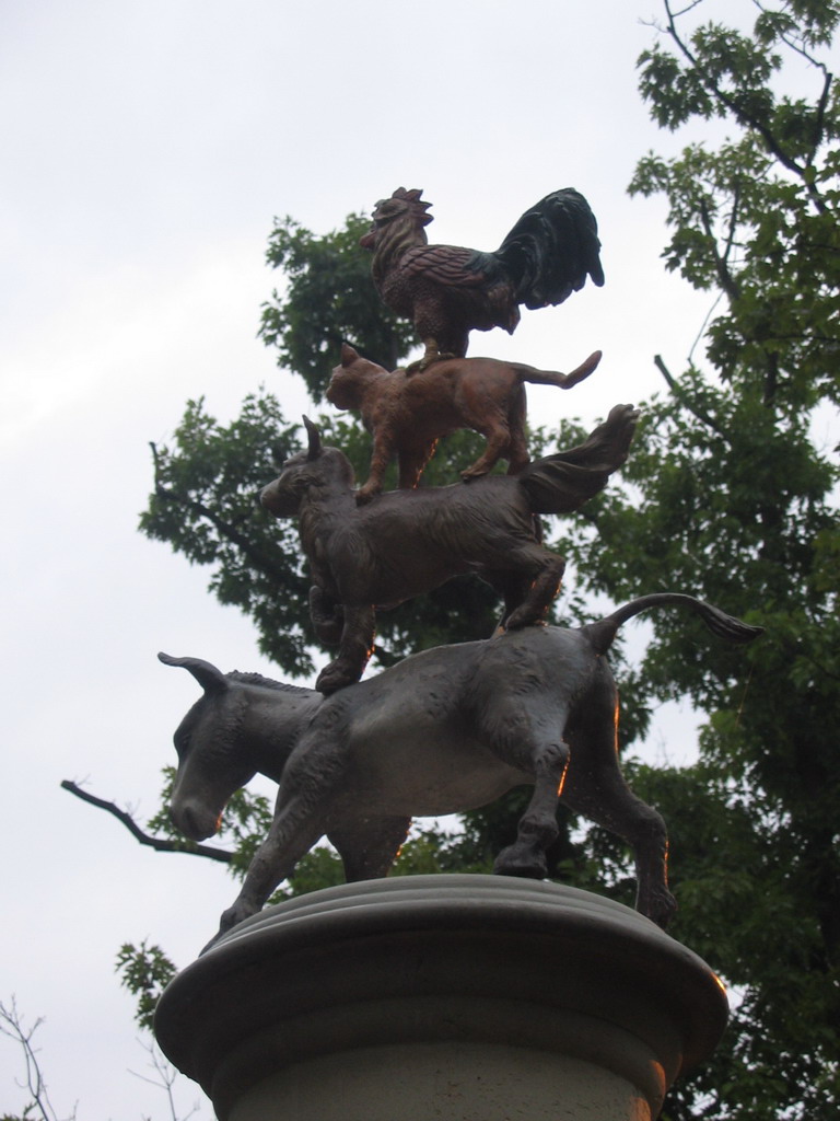 The Town Musicians of Bremen fountain at the Anton Pieck Plein square at the Marerijk kingdom