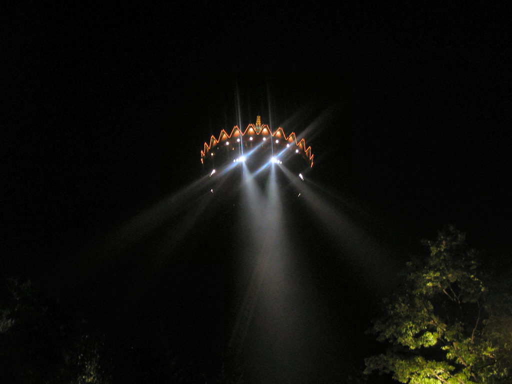 The Pagode attraction at the Reizenrijk kingdom, by night