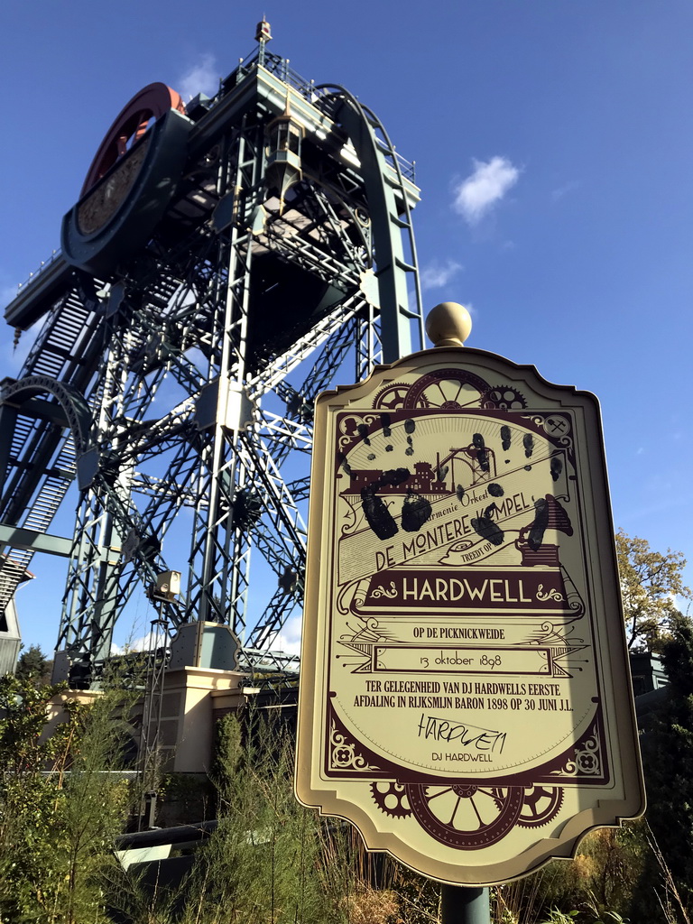 The Baron 1898 attraction at the Ruigrijk kingdom, with a sign about DJ Hardwell