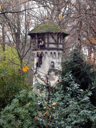 The Rapunzel attraction at the Fairytale Forest at the Marerijk kingdom, viewed from the Little Red Riding Hood attraction, during the Winter Efteling