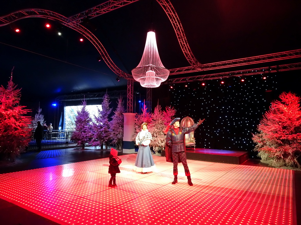 Actors during the `Fire Prince and Snow Princess` show at the IJspaleis attraction at the Reizenrijk kingdom, during the Winter Efteling