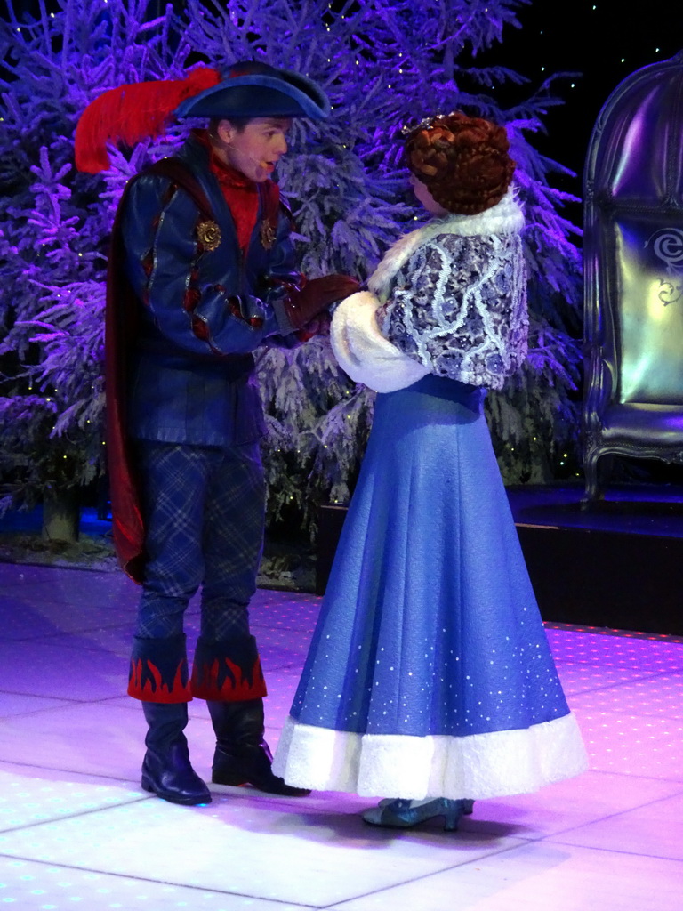 Actors during the `Fire Prince and Snow Princess` show at the IJspaleis attraction at the Reizenrijk kingdom, during the Winter Efteling