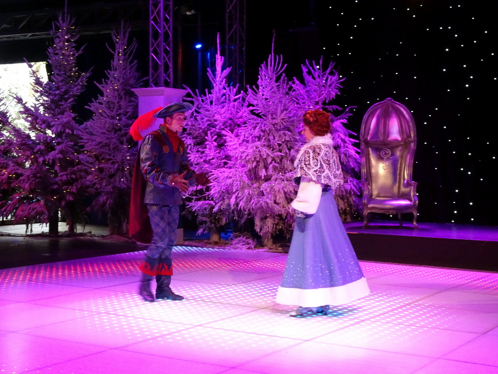 Actors during the `Fire Prince and Snow Princess` show at the IJspaleis attraction at the Reizenrijk kingdom, during the Winter Efteling