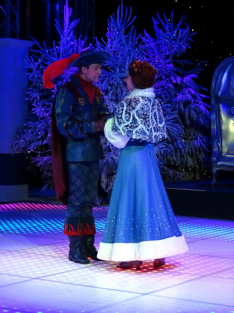 Actors during the `Fire Prince and Snow Princess` show at the IJspaleis attraction at the Reizenrijk kingdom, during the Winter Efteling