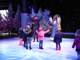 Actors and visitors during the `Fire Prince and Snow Princess` show at the IJspaleis attraction at the Reizenrijk kingdom, during the Winter Efteling