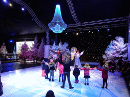 Actors and visitors during the `Fire Prince and Snow Princess` show at the IJspaleis attraction at the Reizenrijk kingdom, during the Winter Efteling