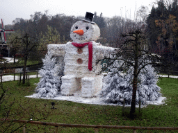 Snowman at the cross-country ski track `t Hijgend Hert at the Reizenrijk kingdom, during the Winter Efteling