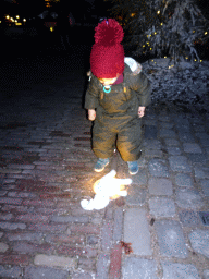 Max at the Ton van de Ven Square at the Marerijk kingdom, during the Winter Efteling, by night