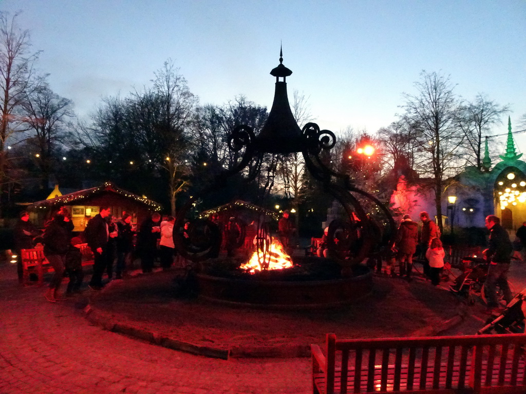 Bonfire at the Ton van de Ven Square at the Marerijk kingdom, during the Winter Efteling, by night