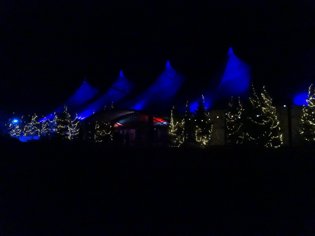 Front of the IJspaleis attraction at the Reizenrijk kingdom, during the Winter Efteling, by night