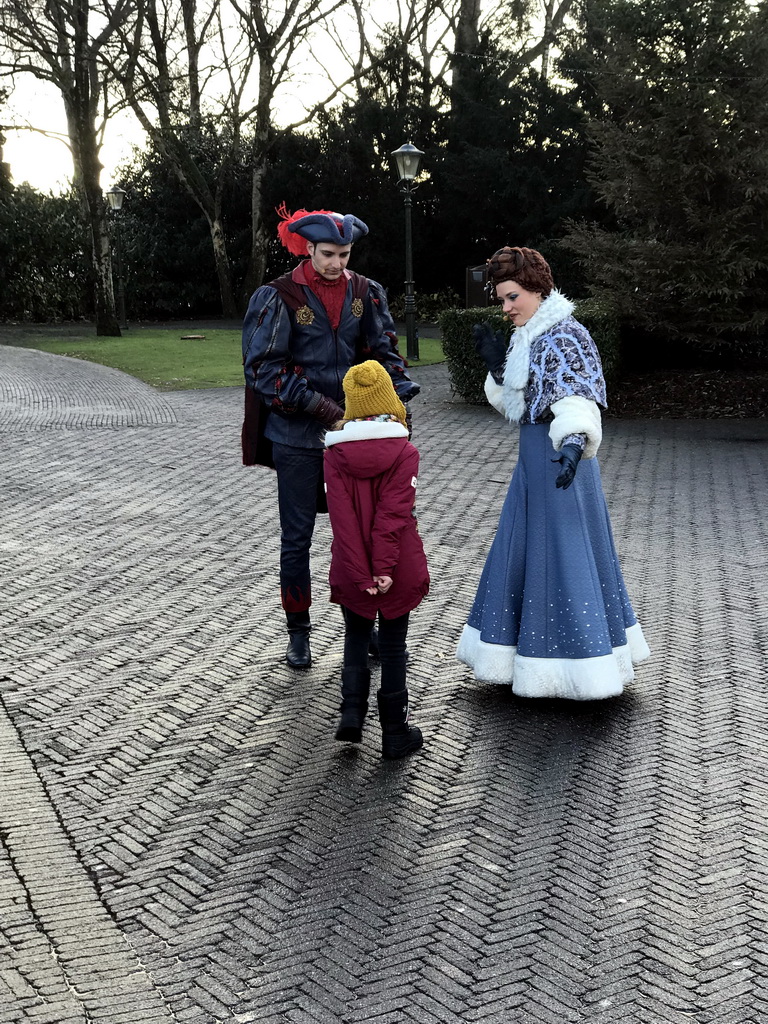 Actors from the `Fire Prince and Snow Princess` show at the Dwarrelplein square, during the Winter Efteling