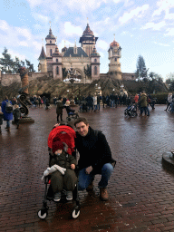 Tim and Max at the Hartenhof square in front of the Symbolica attraction at the Fantasierijk kingdom, during the Winter Efteling