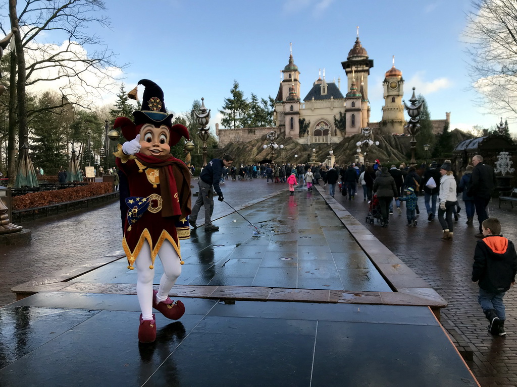 Jester Pardoes at the Pardoes Promenade in front of the Symbolica attraction at the Fantasierijk kingdom, during the Winter Efteling