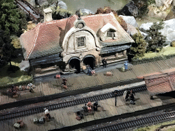 Railway station at the miniature world at the Diorama attraction at the Marerijk kingdom, during the Winter Efteling