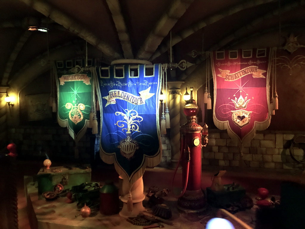 Banners of the Music Tour, Hero Tour and Treasure Tour of the Symbolica attraction at the Fantasierijk kingdom, during the Winter Efteling