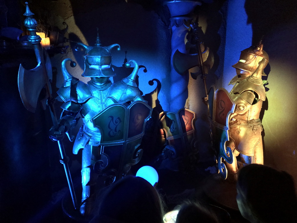 Knight`s armours in the Hidden Fantasy Depot in the Symbolica attraction at the Fantasierijk kingdom, during the Winter Efteling