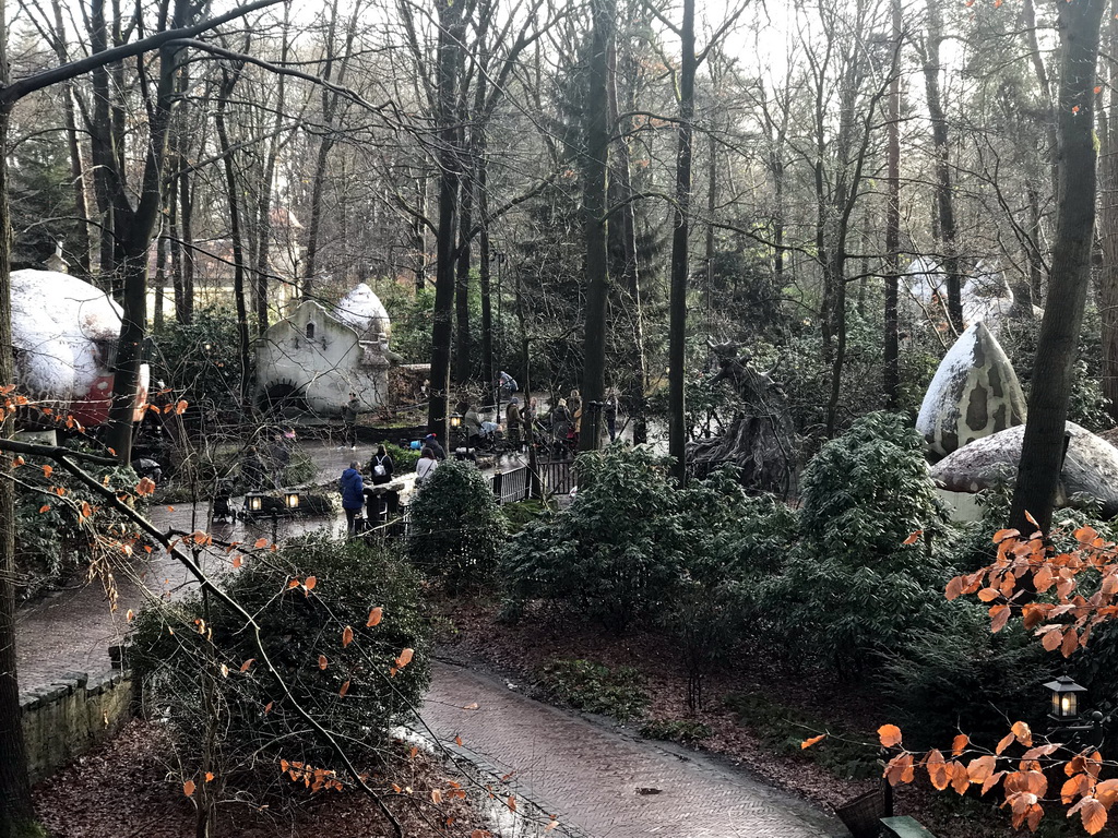 The Gnome Village attraction at the Fairytale Forest at the Marerijk kingdom, viewed from the Sleeping Beauty attraction, during the Winter Efteling