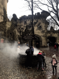 The Abominable Snowman attraction in front of the Spookslot attraction at the Anderrijk kingdom, during the Winter Efteling