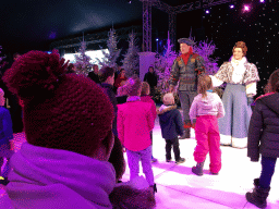 Miaomiao, Max, actors and visitors during the `Fire Prince and Snow Princess` show at the IJspaleis attraction at the Reizenrijk kingdom, during the Winter Efteling