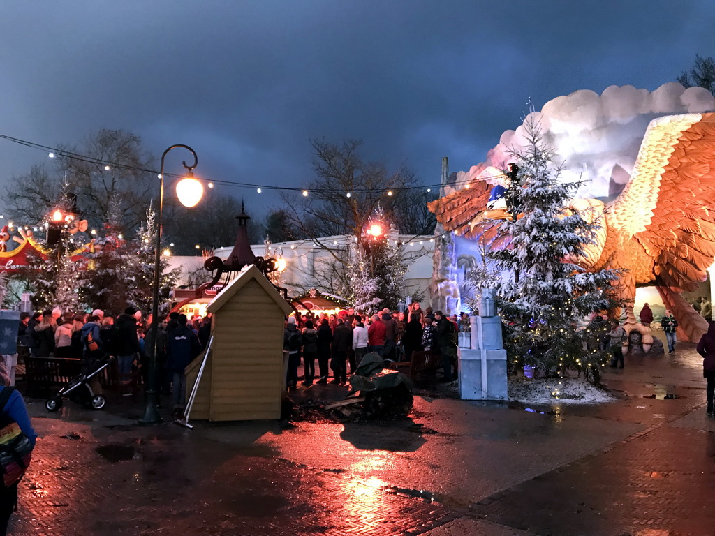 Bonfire at the Carnaval Festival Square at the Reizenrijk kingdom, during the Winter Efteling, at sunset