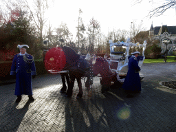 Horses and carriage at the Dwarrelplein square, during the Winter Efteling